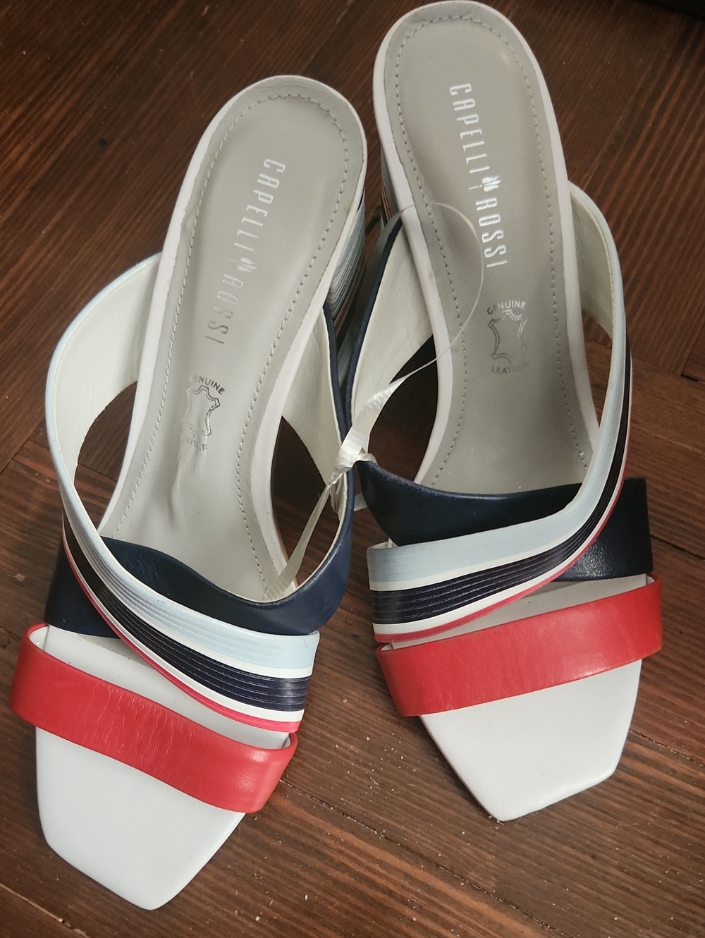 Capelli of New York White Red Navy Strappy Slide Mules